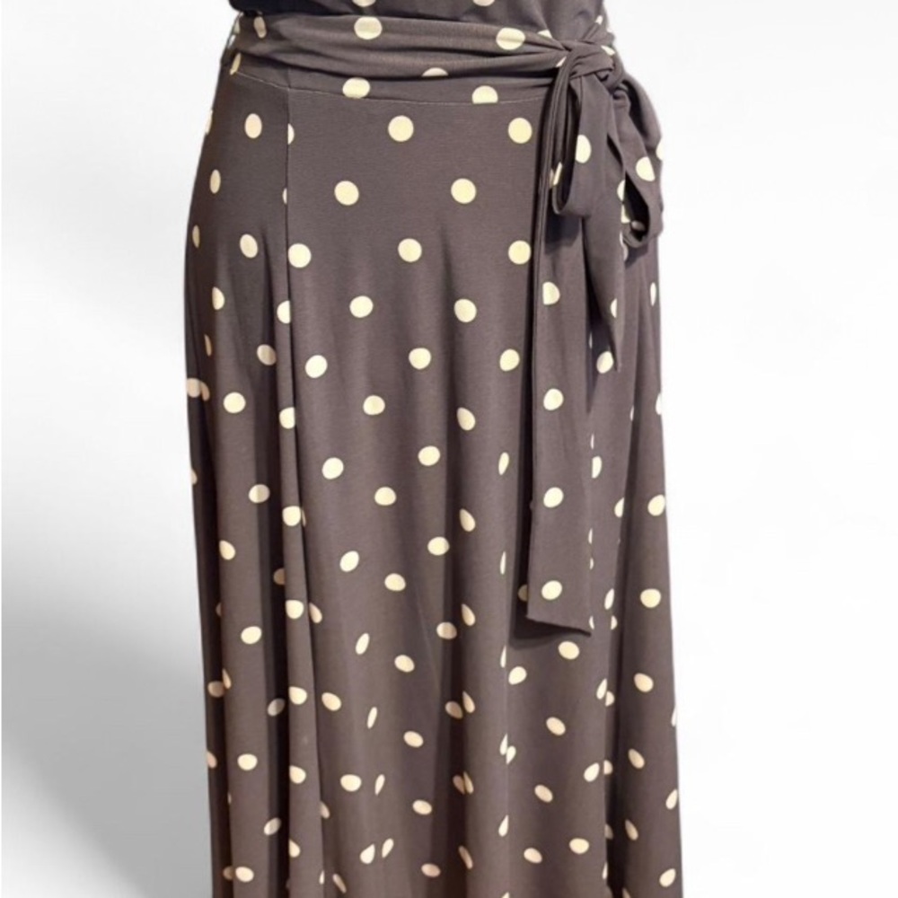 Anne Klein Gray and White Polka Dot Midi Dress - Picture 2 of 8